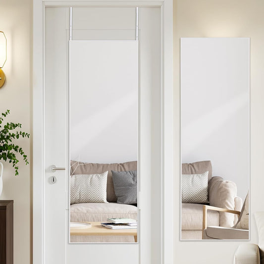 Over Door Full Length Mirror 122x35cm White Frame Bedroom Hanging Wall Mounted
