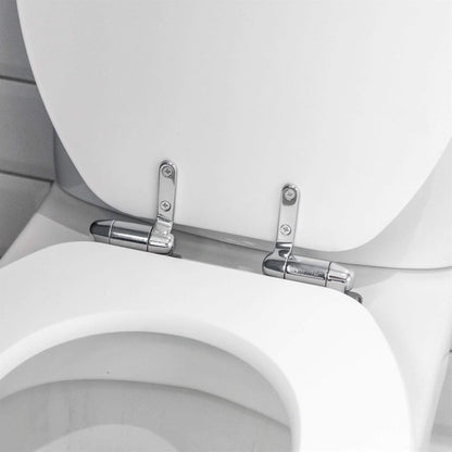 Soft Close Toilet Seat White Wooden MDF Oval 43.2x37.5cm Chrome Hinges