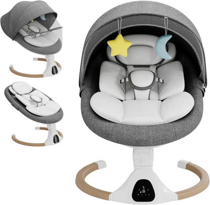 Baby Swing Chair Electric Bouncer Rocker Grey Bluetooth 5 Speeds Remote 0-6M
