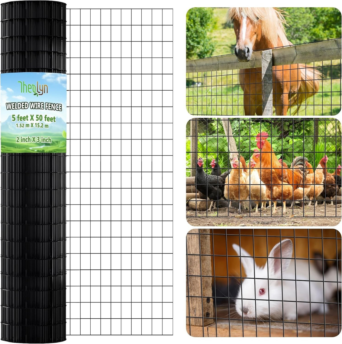 Garden Wire Mesh Fencing Roll 5ft x 50ft Black PVC Coated Steel 2mm Welded Fence