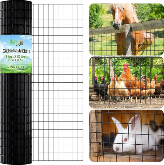 Garden Wire Mesh Fencing Roll 5ft x 50ft Black PVC Coated Steel 2mm Welded Fence