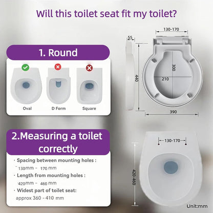 Round Toilet Seat Replacement Soft Close White Top Fix Quick Release 44x39cm WC