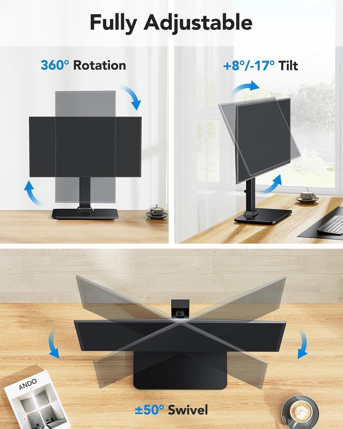 Monitor Stand Desk Mount Freestanding 13-34in VESA 75x75 100x100 20kg Black