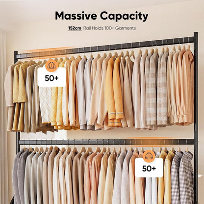 Clothes Rail Rack Heavy Duty Double Hanging Garment Stand 152cm 160kg Wheels
