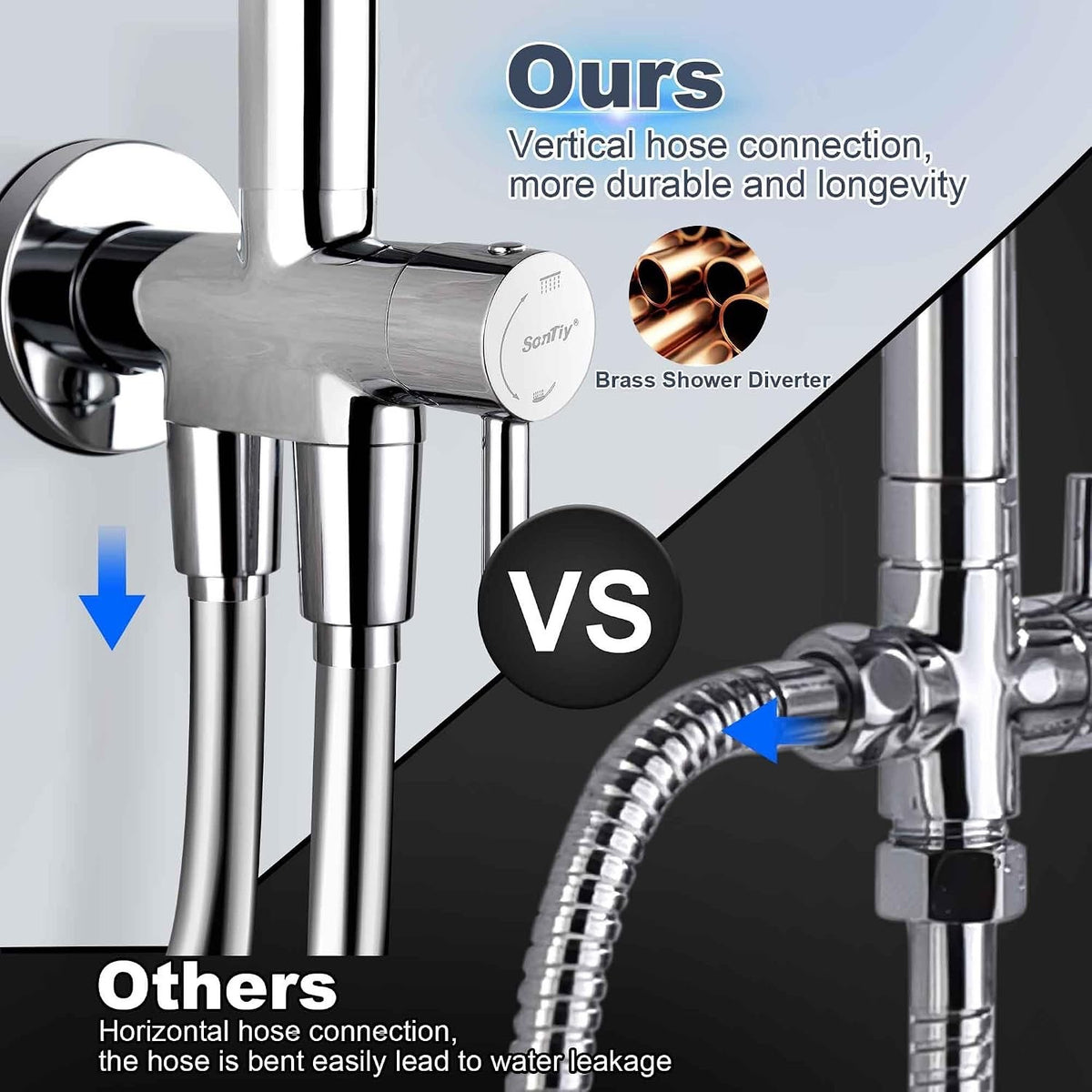 Rain Shower System 12" Rectangular XXL Stainless Steel Hand Shower Hose Rail
