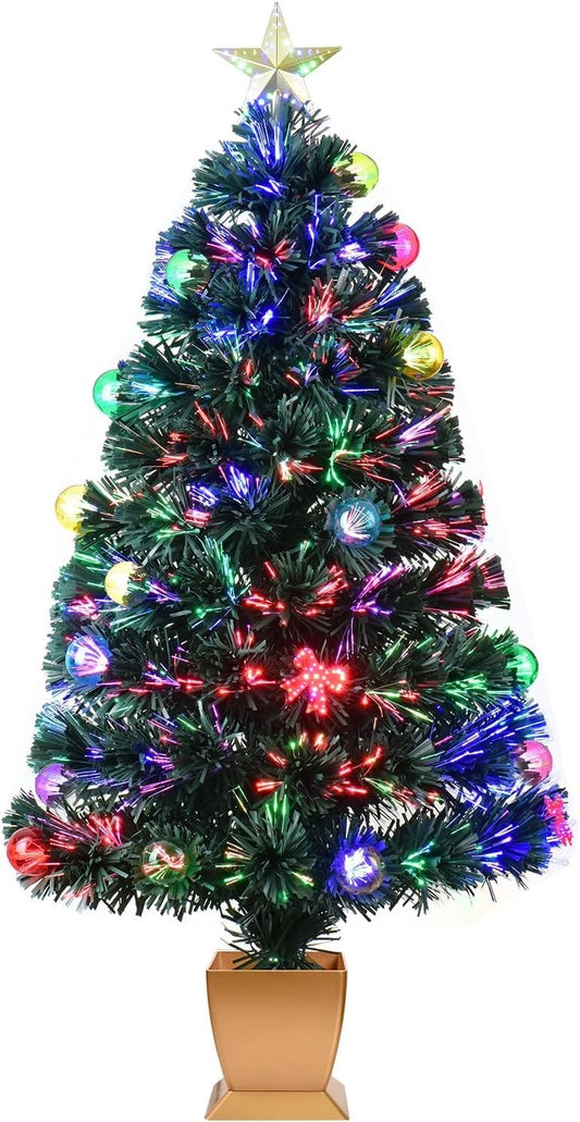 3FT Fiber Optic Christmas Tree Mini Prelit Tabletop Tree LED Star Decor Green