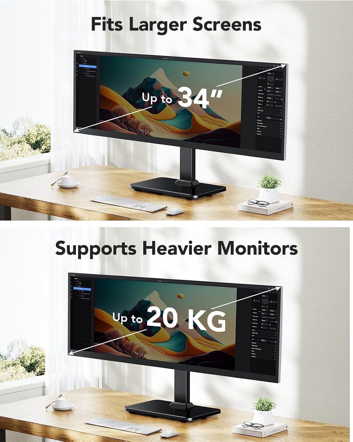 Monitor Stand Desk Mount Freestanding 13-34in VESA 75x75 100x100 20kg Black