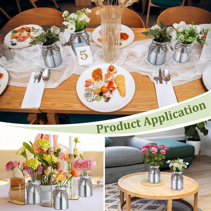 Flower Vases Metal Milk Cans 12 Pack Silver Rustic Galvanised Wedding Table