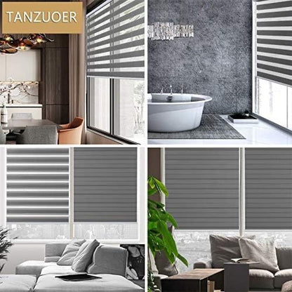Grey Zebra Roller Blinds 150cm Dual Layer Day Night Light Filtering Shade