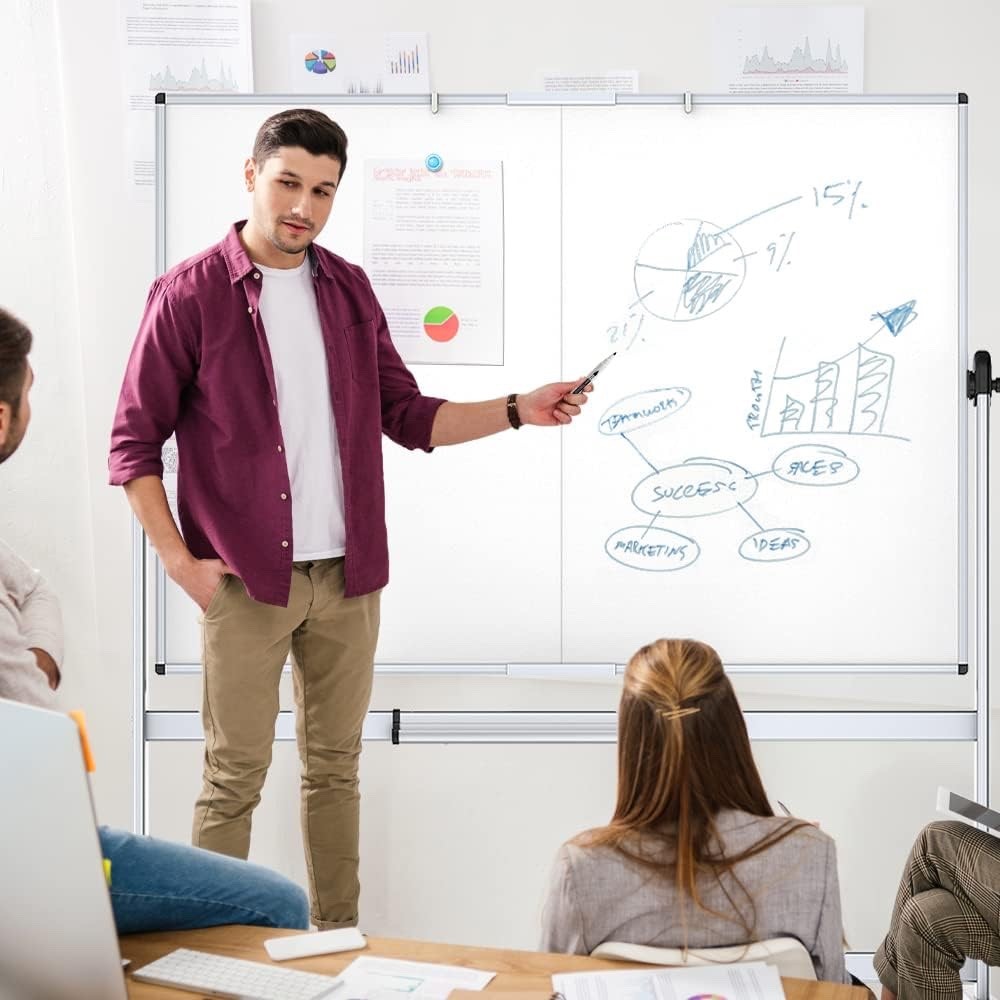 180x120cm Double Sided Mobile Whiteboard Magnetic Dry Erase on Wheels