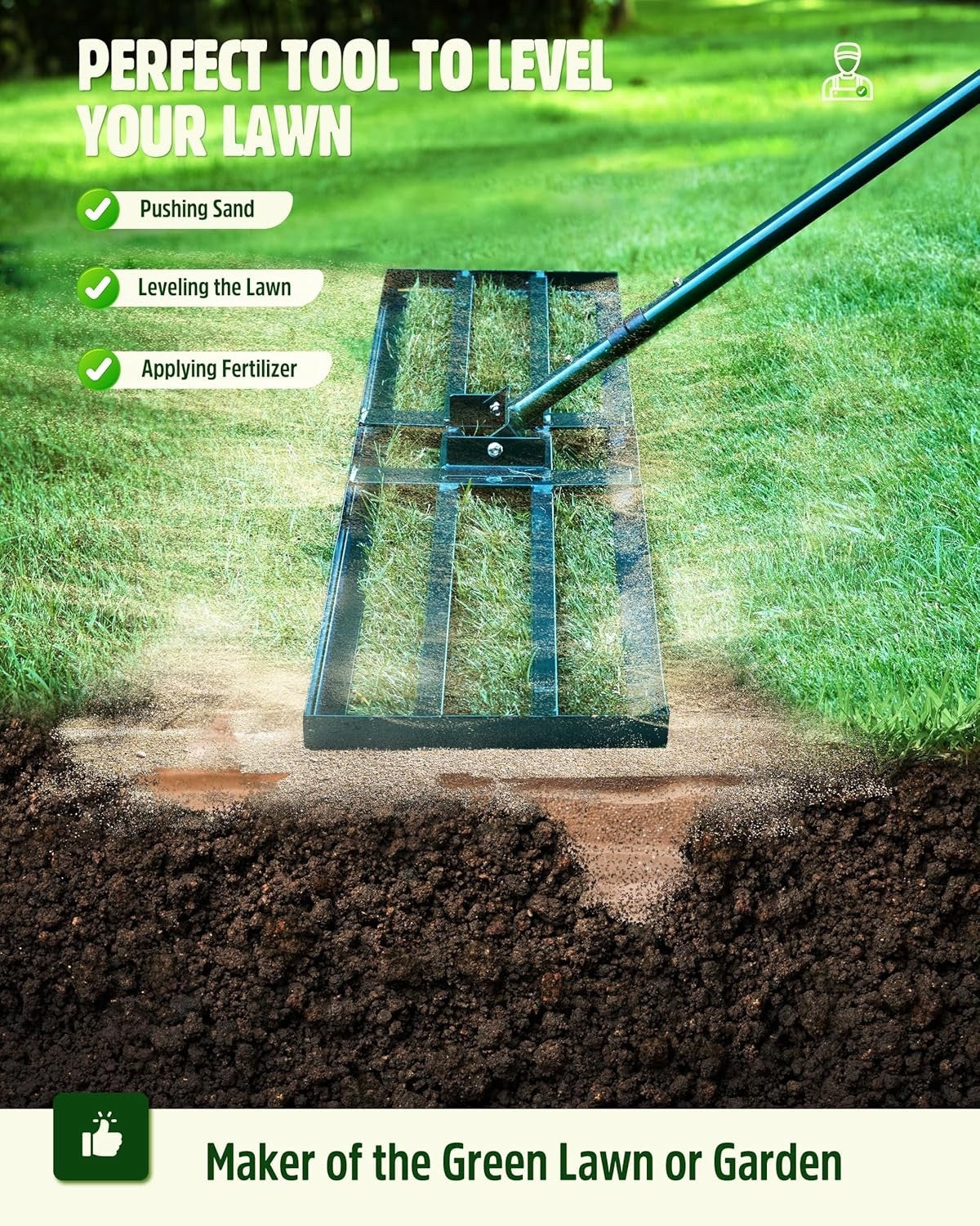 Signstek Stainless Steel Lawn Leveling Rake 45×10" Plate with Adjustable Handle