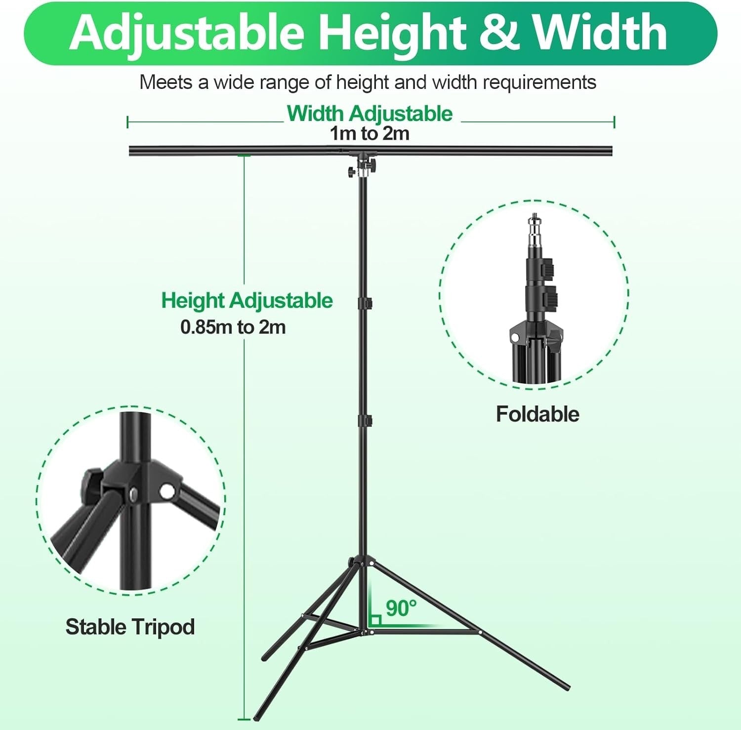 Green Screen Backdrop Stand 1.5x2m Photo Video Studio Streaming Gaming Kit