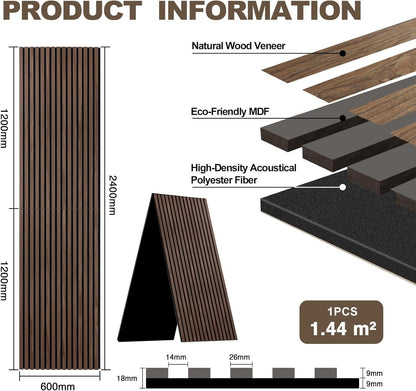 Wood Slat Wall Panels Acoustic 2400x600mm Sound Absorbing Black Walnut Foldable