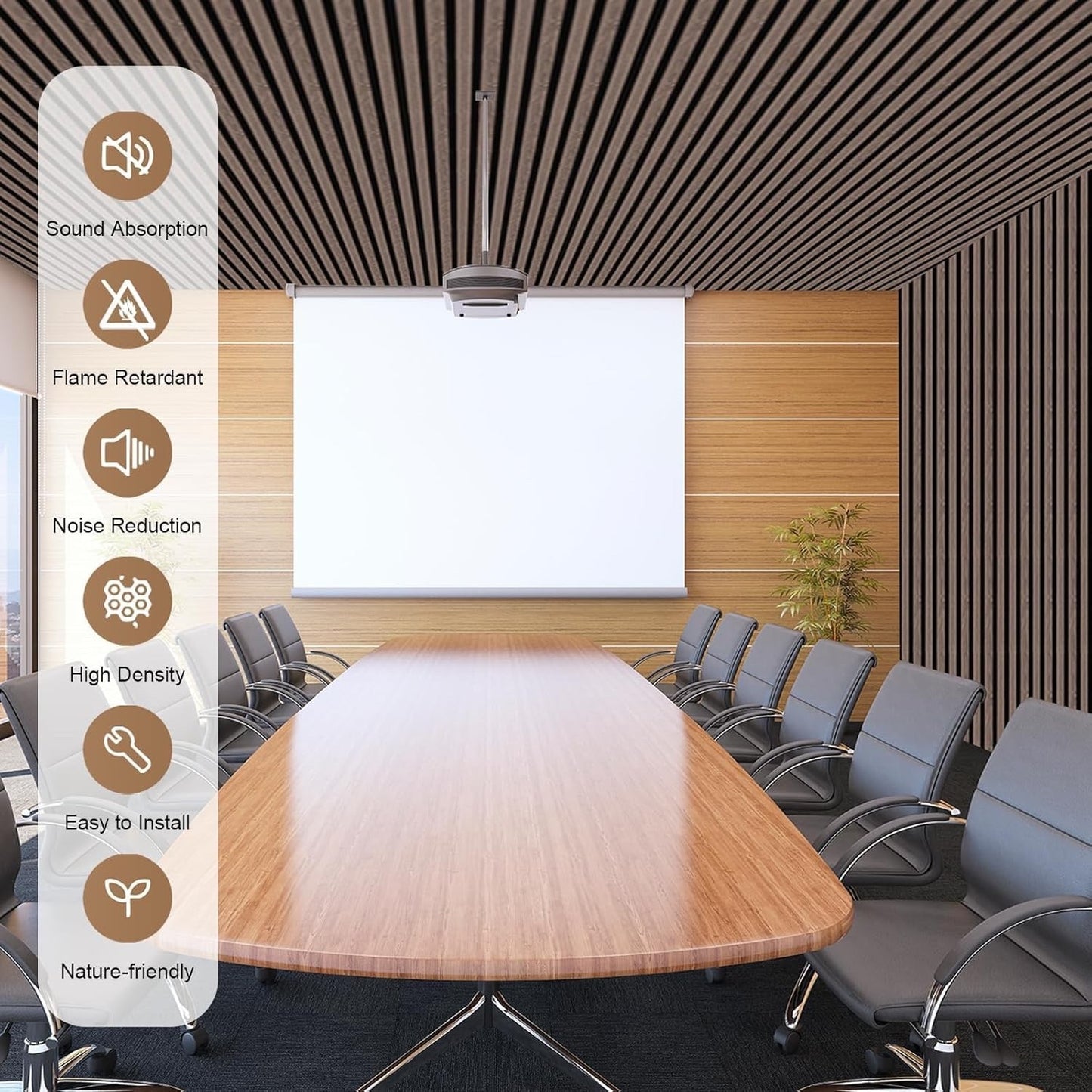 Wood Slat Wall Panels Acoustic 2400x600mm Sound Absorbing Black Walnut Foldable