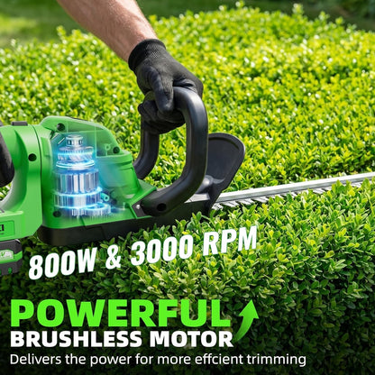 Cordless Hedge Trimmer Electric 20in 2 Batteries Charger Lightweight 180° Handle
