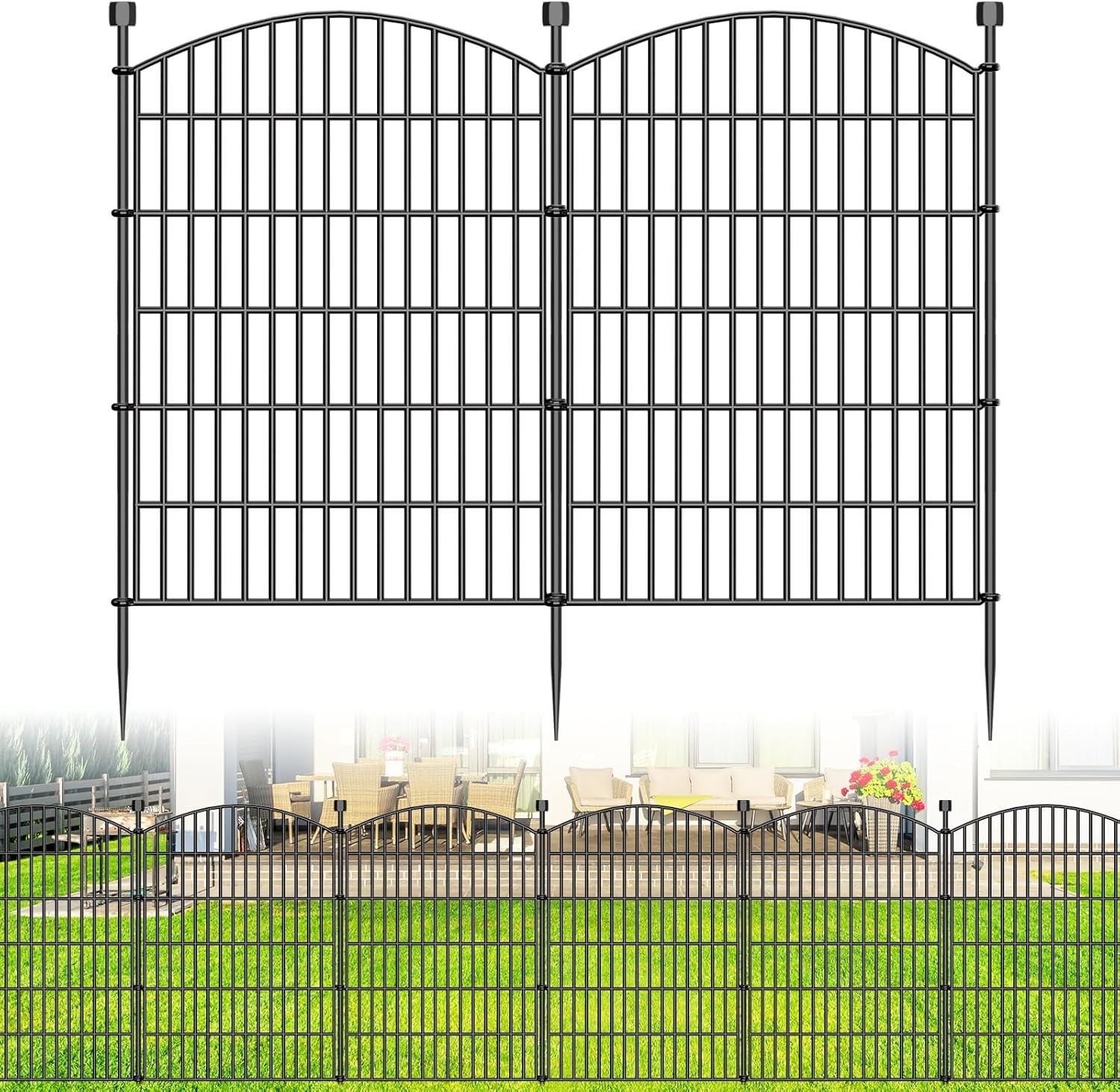 Garden Fence Panels Metal 10Pc Black No Dig Outdoor Dog Animal Barrier 7.2m