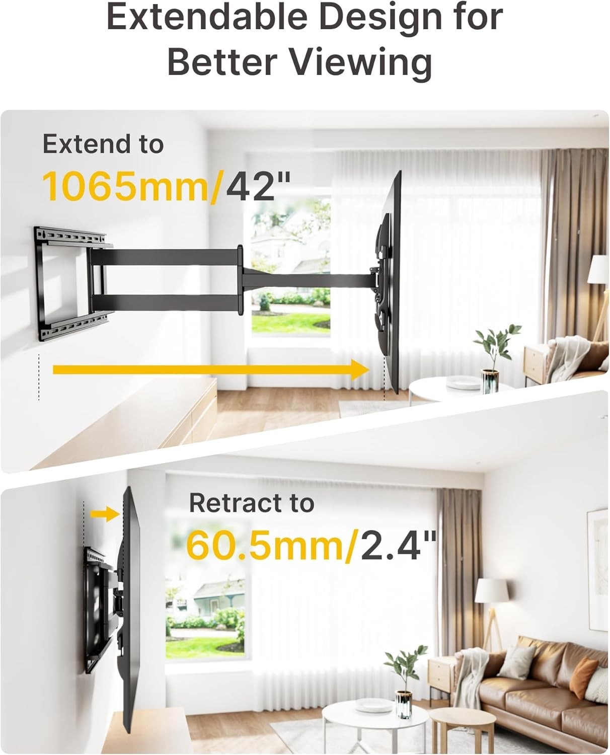 TV Wall Bracket Full Motion 43-80 Inch 1065mm Arm Swivel Tilt 50kg VESA 600x400