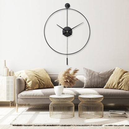 Large Wall Clock Pendulum Silent 60cm Black Modern Metal Analogue Home Decor