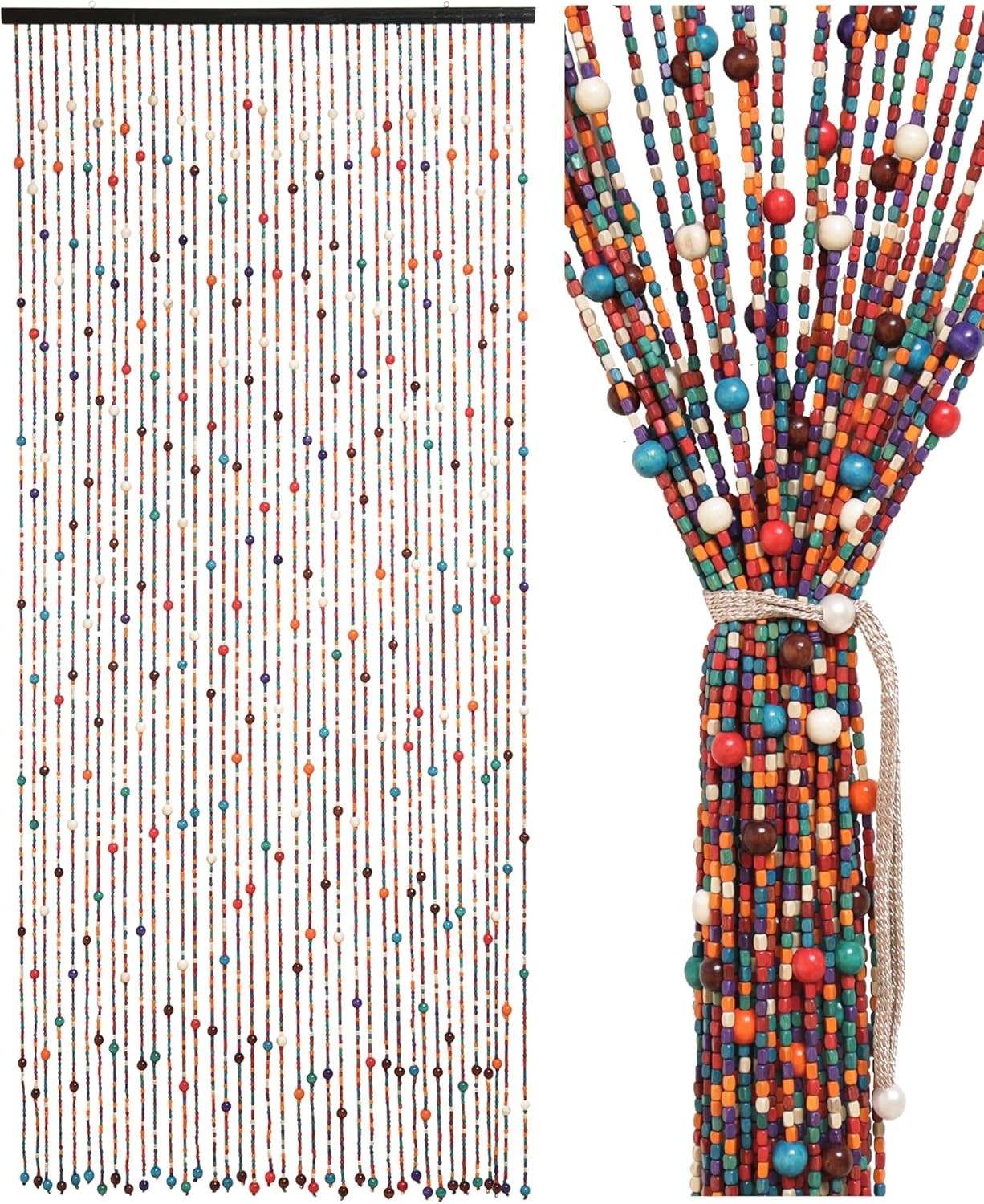 Beaded Door Curtain Bamboo 90x200cm 38 Strand Fly Screen Room Divider Colourful