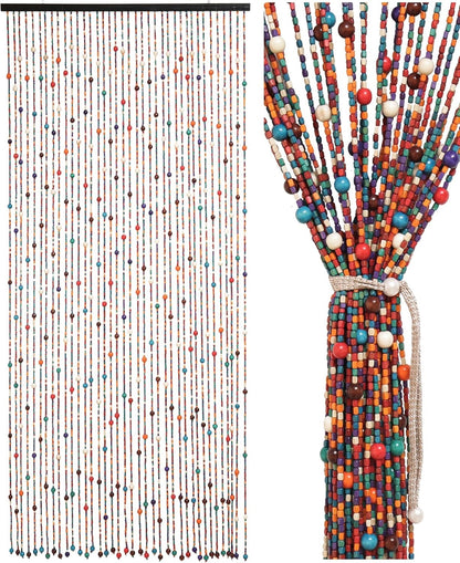 Beaded Door Curtain Bamboo 90x200cm 38 Strand Fly Screen Room Divider Colourful