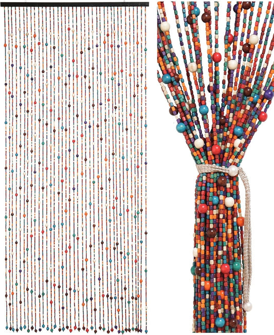 Beaded Door Curtain Bamboo 90x200cm 38 Strand Fly Screen Room Divider Colourful