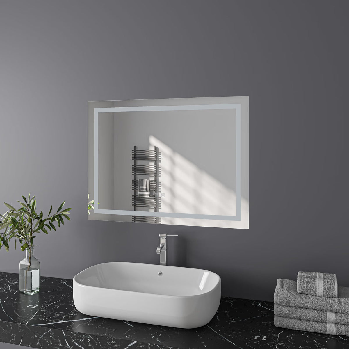 LED Bathroom Mirror Demister 100x60cm Dimmable 3 Colour Touch Memory Wall Mount