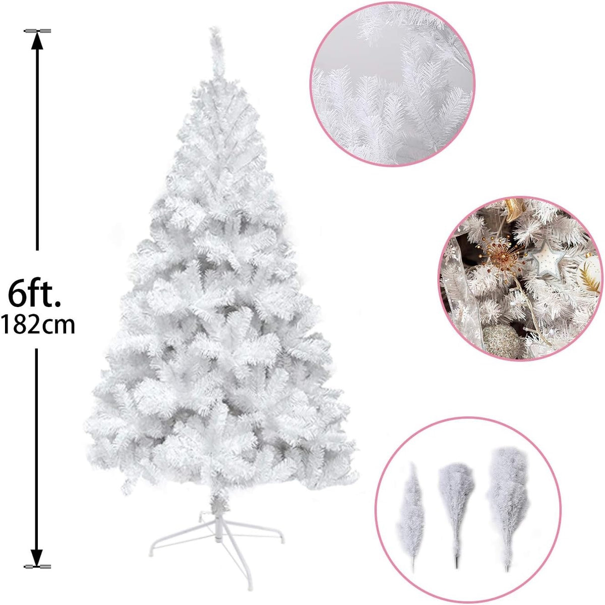 Christmas Tree Artificial White 6ft 700 Tips Metal Stand Flocked Holiday Decor