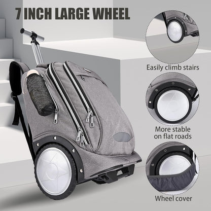 Rolling Backpack Trolley Bag 7in Wheels Laptop Travel Business Carry On Grey