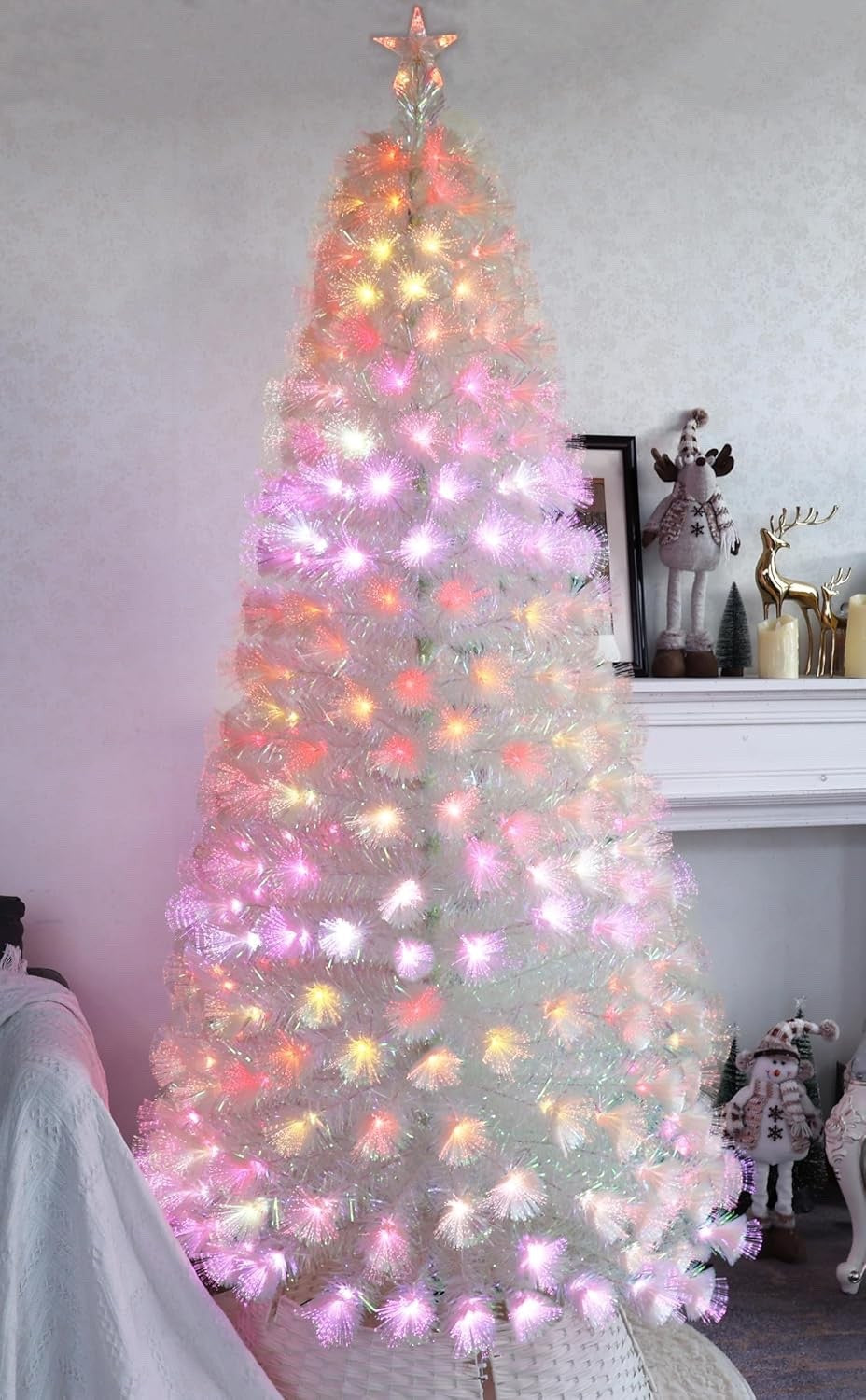 5ft White Fiber Optic Pre Lit Christmas Tree 180 Tips Color Change Star Stand