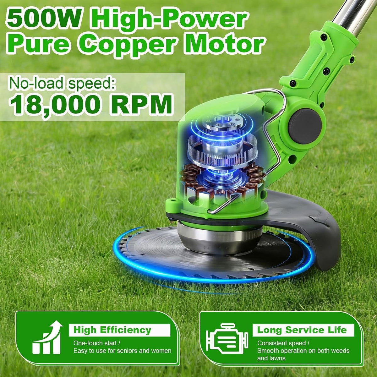 Cordless Strimmer Grass Trimmer 21V Battery Garden Cutter 2 Batteries Blades