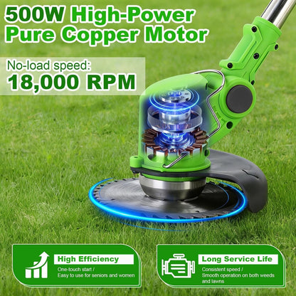 Cordless Strimmer Grass Trimmer 21V Battery Garden Cutter 2 Batteries Blades