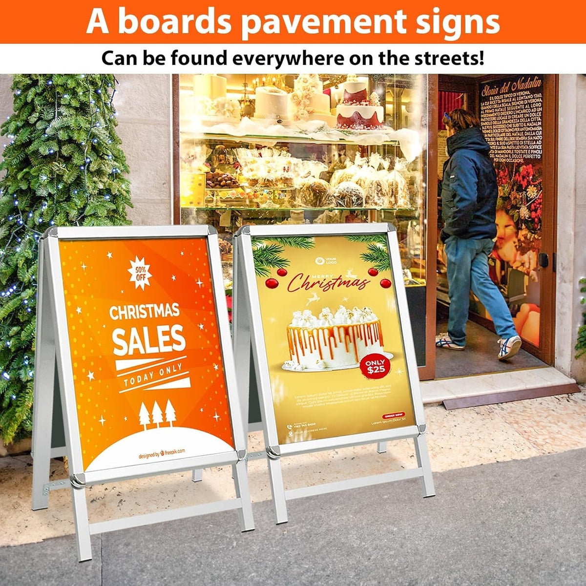 A2 Pavement Sign Board Double Sided A Frame Poster Display Silver Aluminium