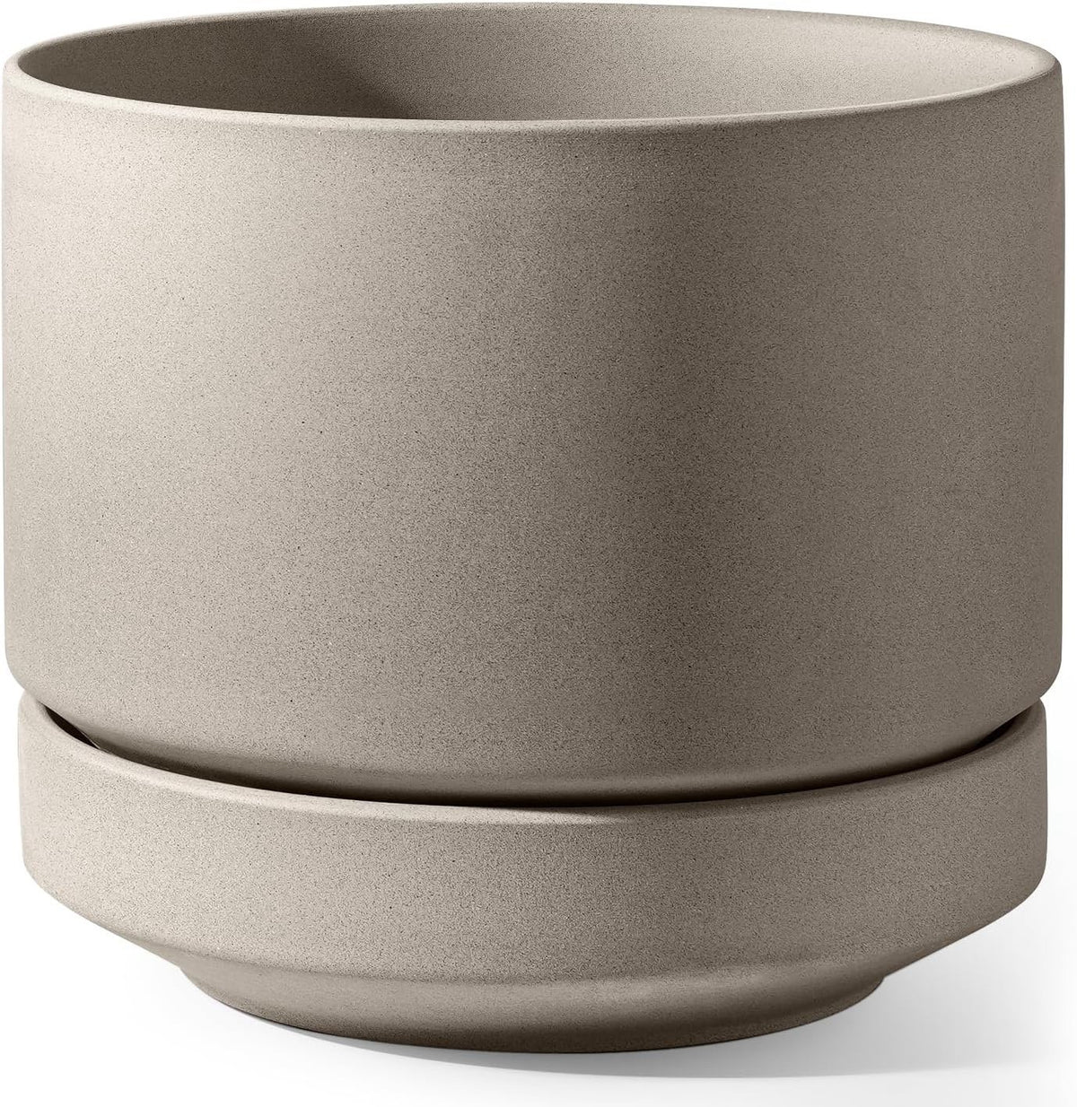 Le TAUCI Ceramic Plant Pot Grey 30 cm Large Planter With Saucer Indoor Outdoor