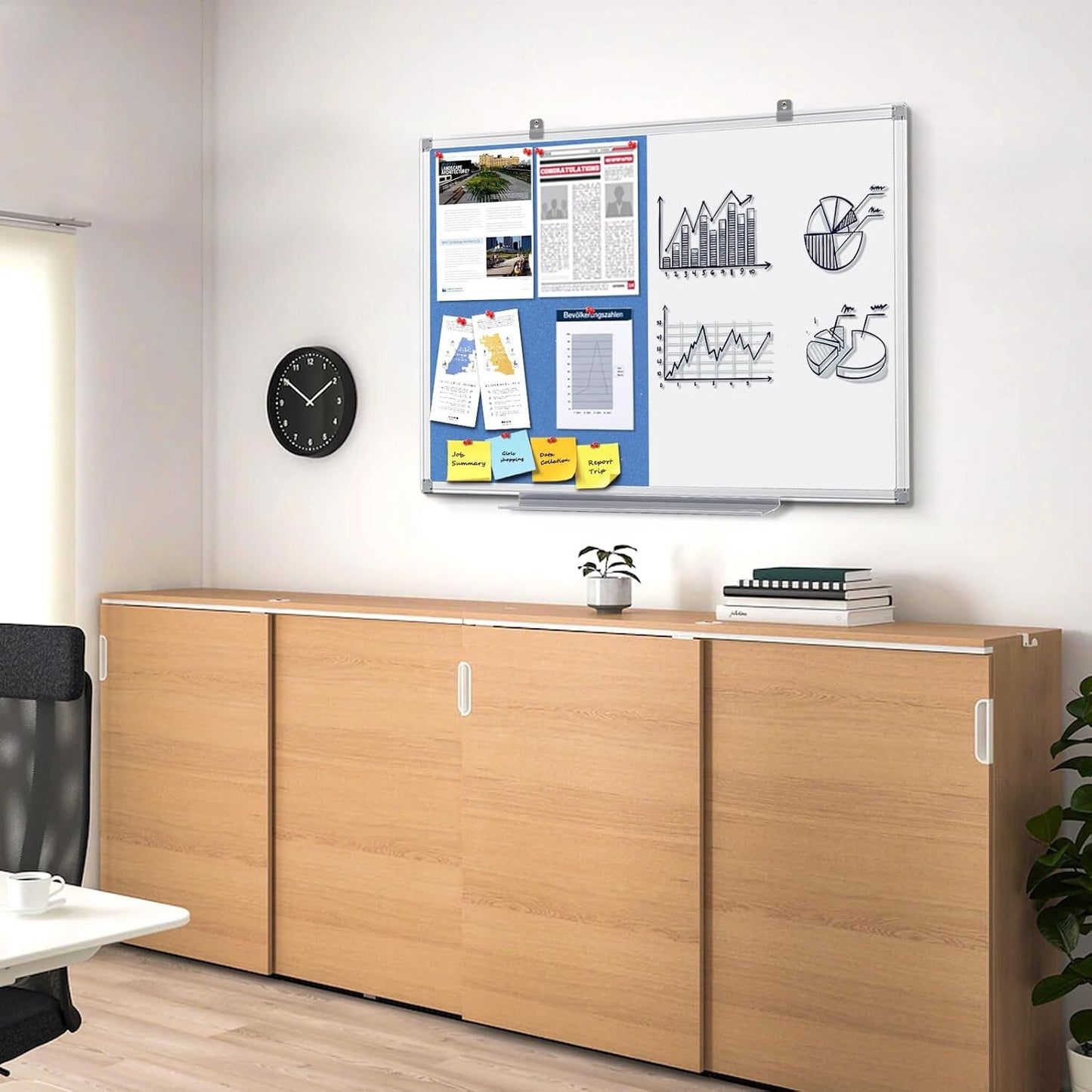 Dry Erase Presentation Whiteboard Pin Bulletin Combination Board Blue 120x90cm