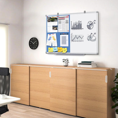 Dry Erase Presentation Whiteboard Pin Bulletin Combination Board Blue 120x90cm
