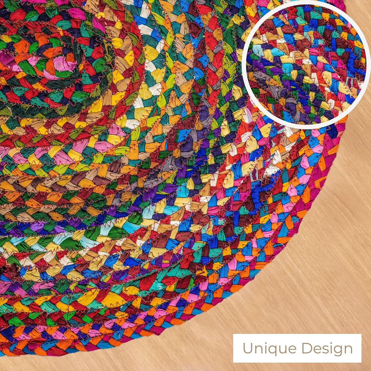 Braided Cotton Rug 4x6ft Reversible Boho Handmade Multicolour Chindi Area Mat
