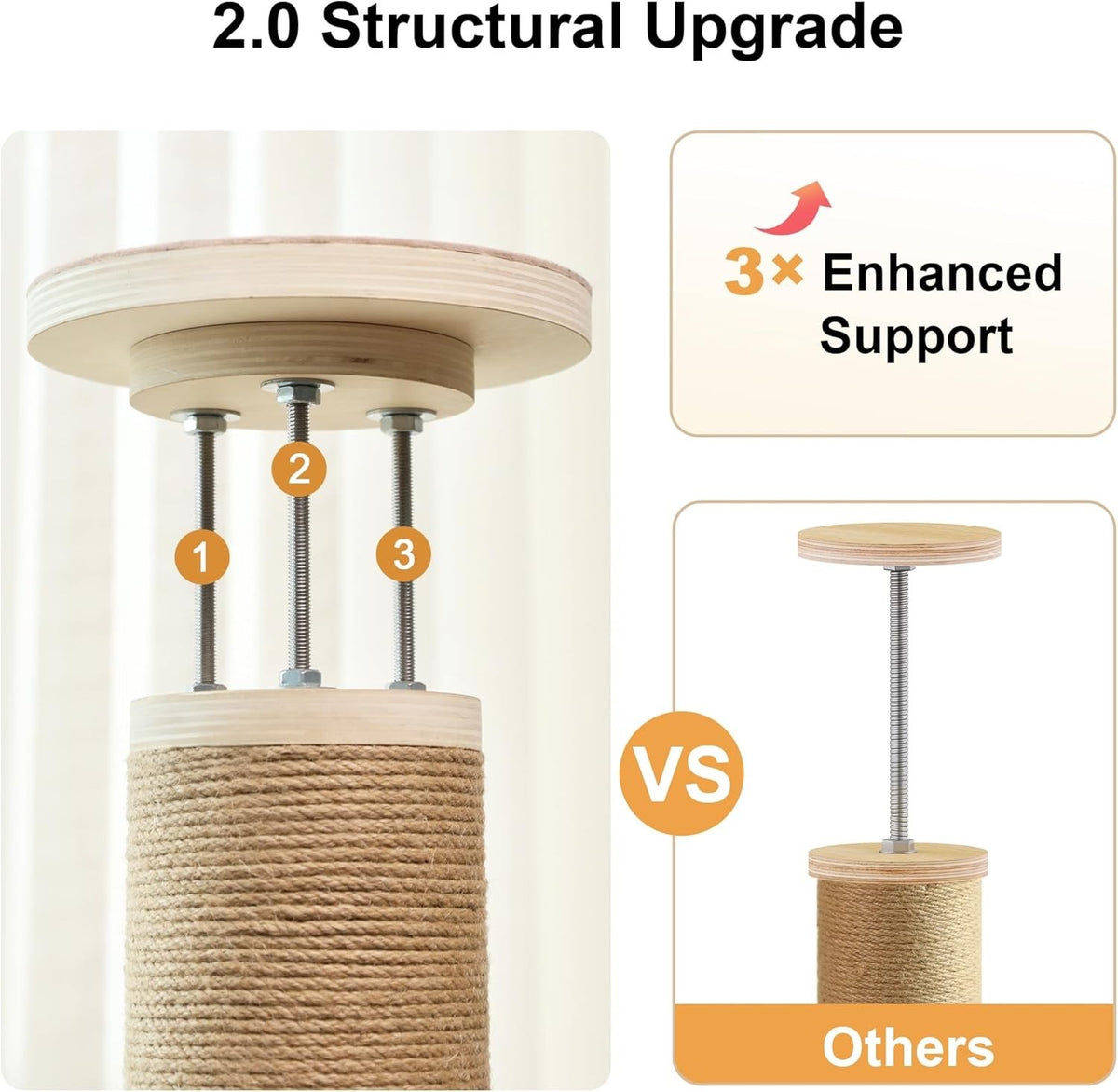 Cat Tree Floor Ceiling 6 Level Adjustable Climbing Scratching Beige AT11-1