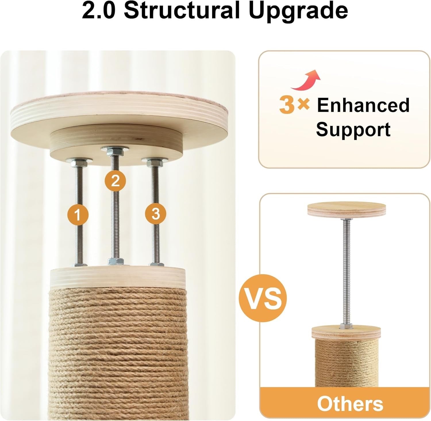 Cat Tree Floor Ceiling 6 Level Adjustable Climbing Scratching Beige AT11-1