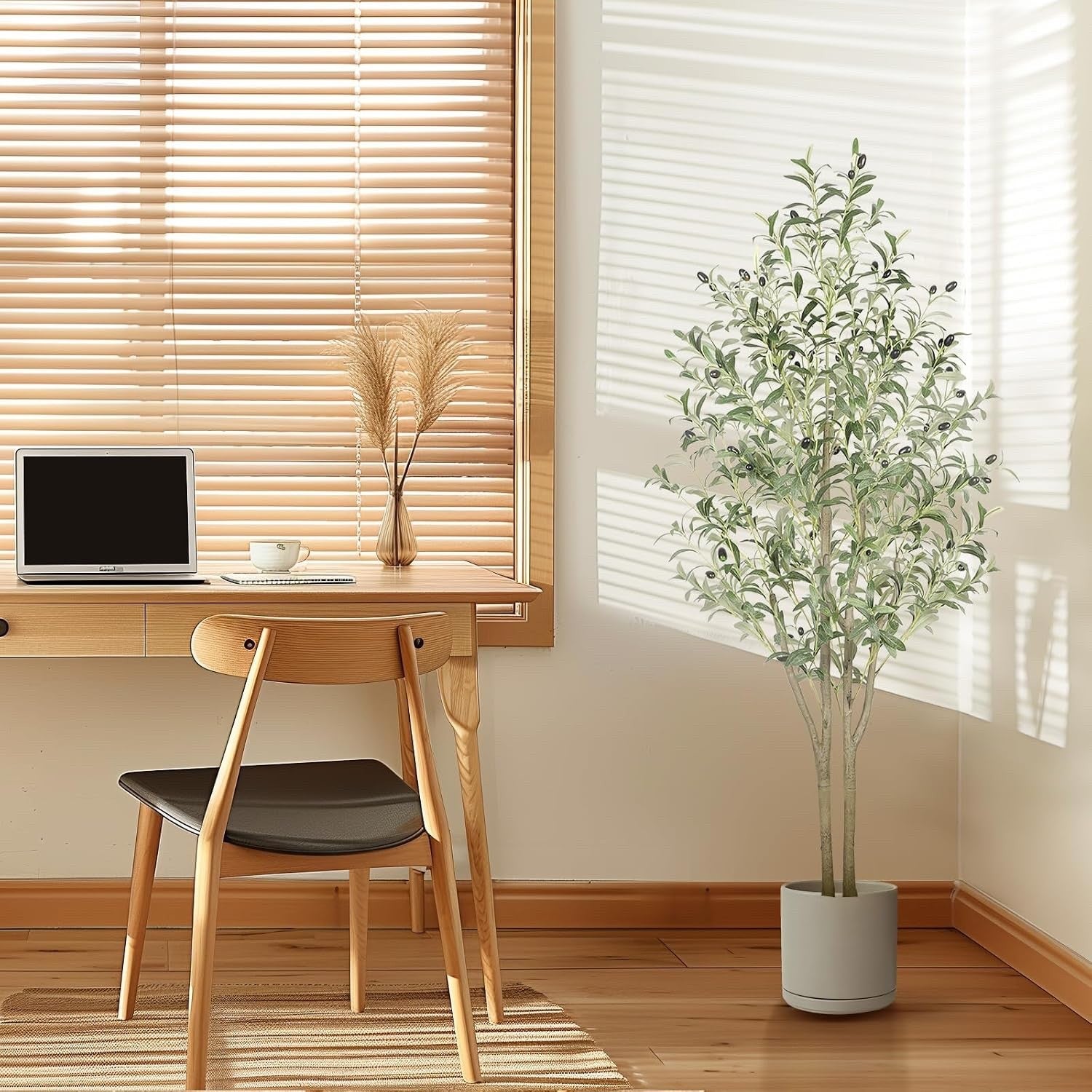 Artificial Olive Tree Plant 5FT 150cm Faux Lifelike Indoor Outdoor White Pot