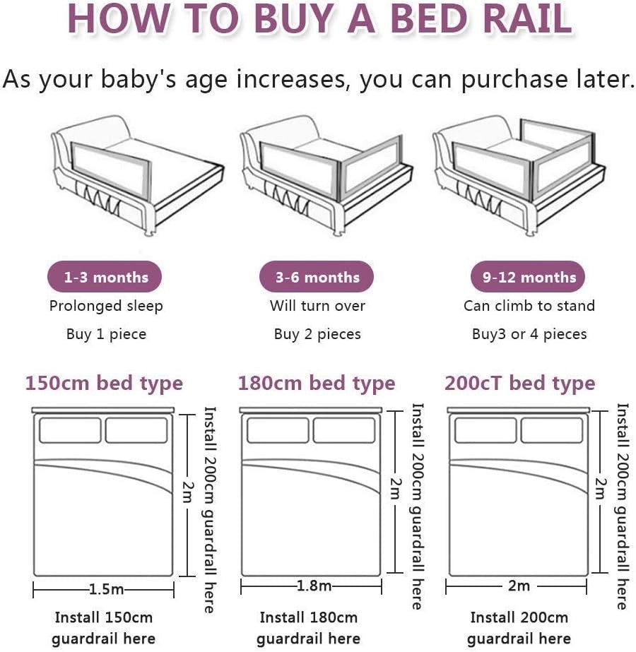 Toddler Bed Rail 150cm Extra Long Safety Guard Fold Down Swing Kids Bedrail