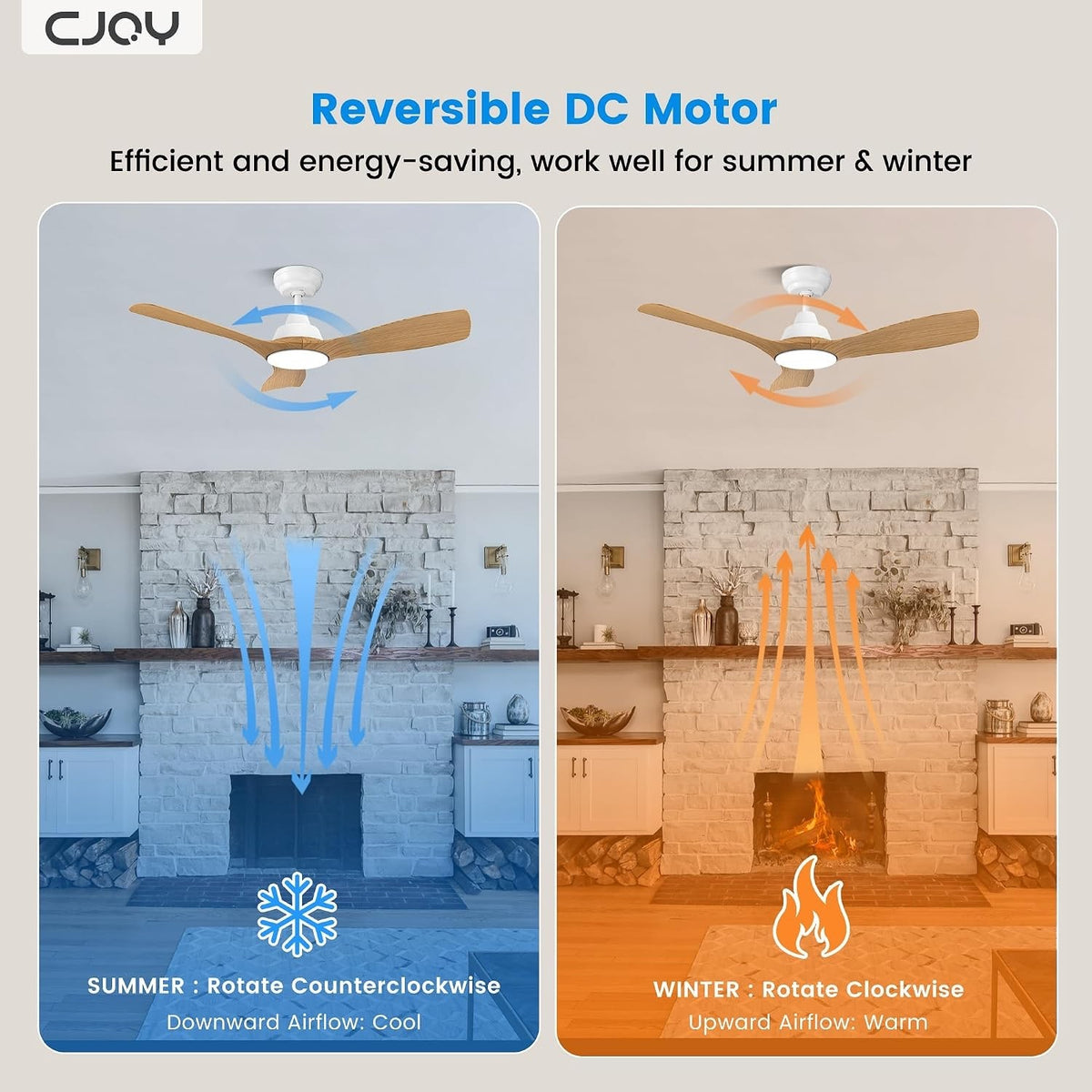 Ceiling Fan Light Remote Control 42 Inch Woodgrain LED Dimmable Reversible Motor