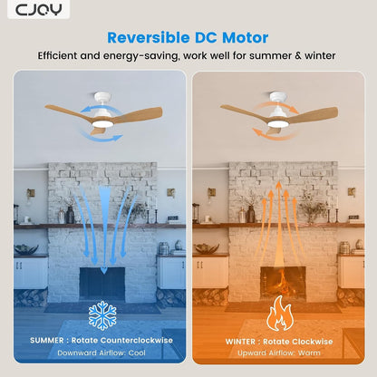 Ceiling Fan Light Remote Control 42 Inch Woodgrain LED Dimmable Reversible Motor