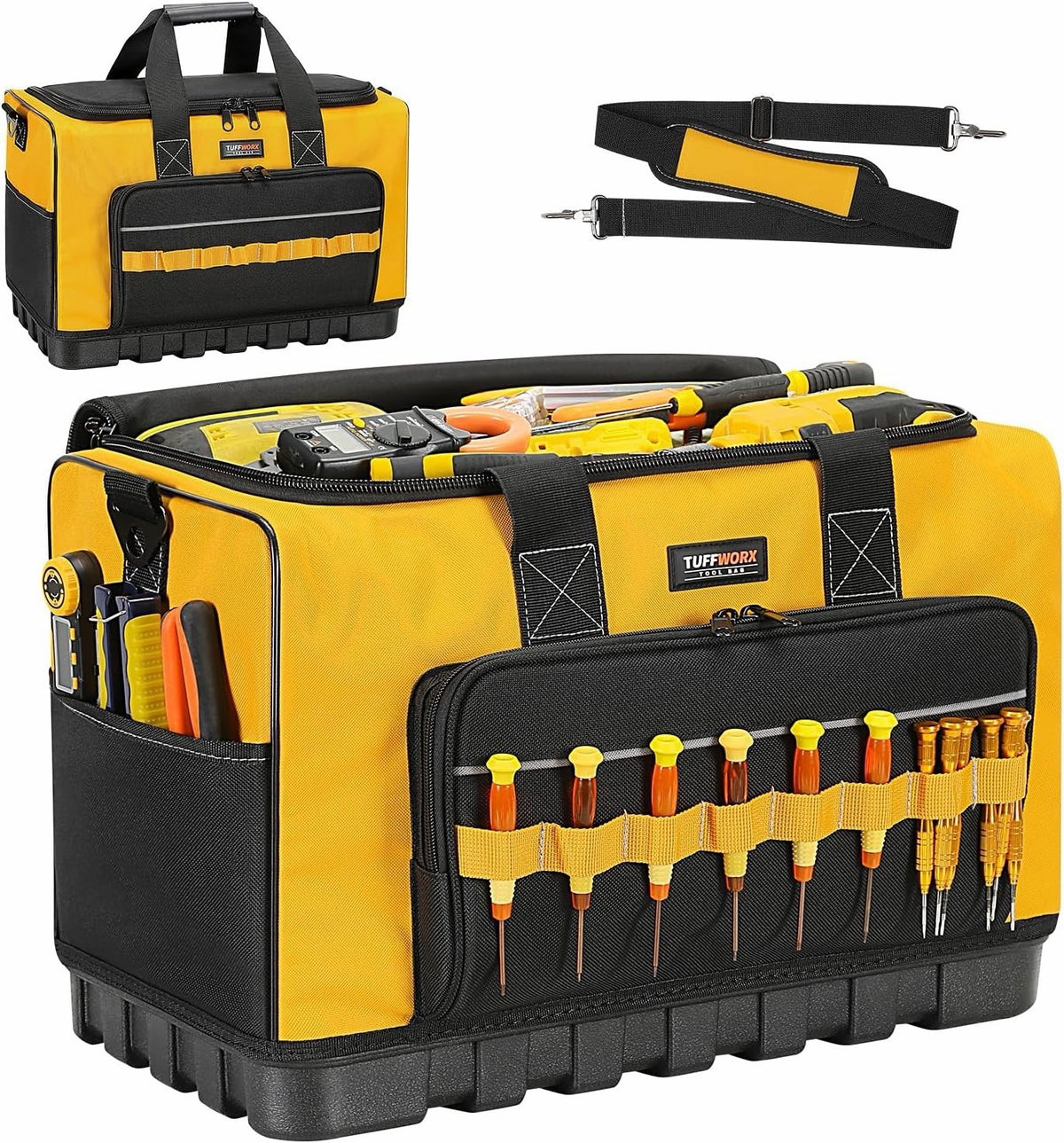 Tool Bag Heavy Duty 20 Inch 15 Pockets Waterproof Base 1680D Yellow Storage