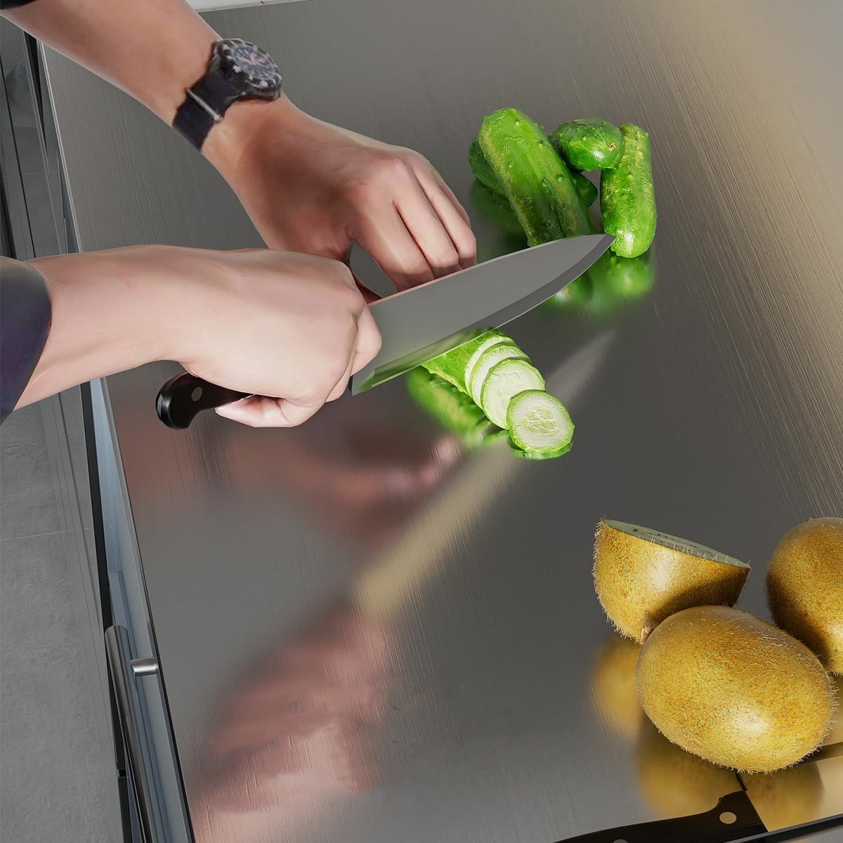 Cutting Board Stainless Steel Chopping Board 80x50cm Pastry Worktop Rolling Pin
