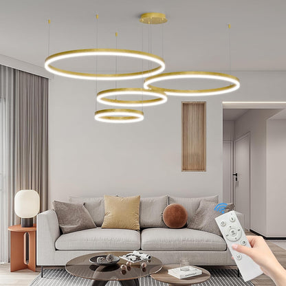 4 Ring LED Pendant Light 40+60+80+100cm Gold Dimmable 3000-6500K Kitchen Island