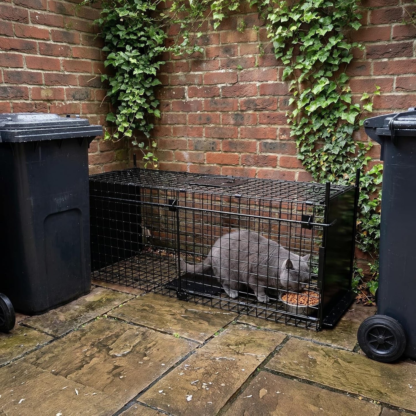 Humane Animal Trap Cage Double Door 84x33x 28 cm Metal Live Catch Rabbit Black