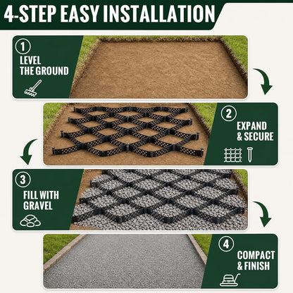 Ground Reinforcement Grid Mat 10x3m 5cm HDPE Gravel Driveway Paving Lawn Black