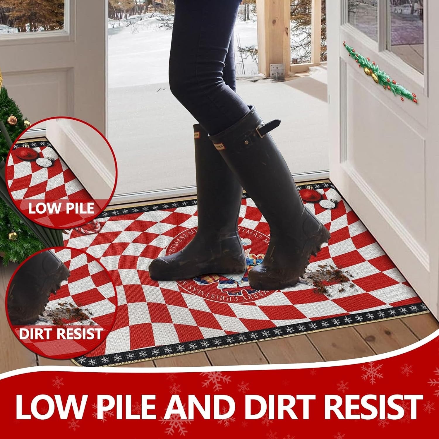Falflor Buffalo Plaid Christmas Doormat 80x120CM Non Slip Dirt Trapper