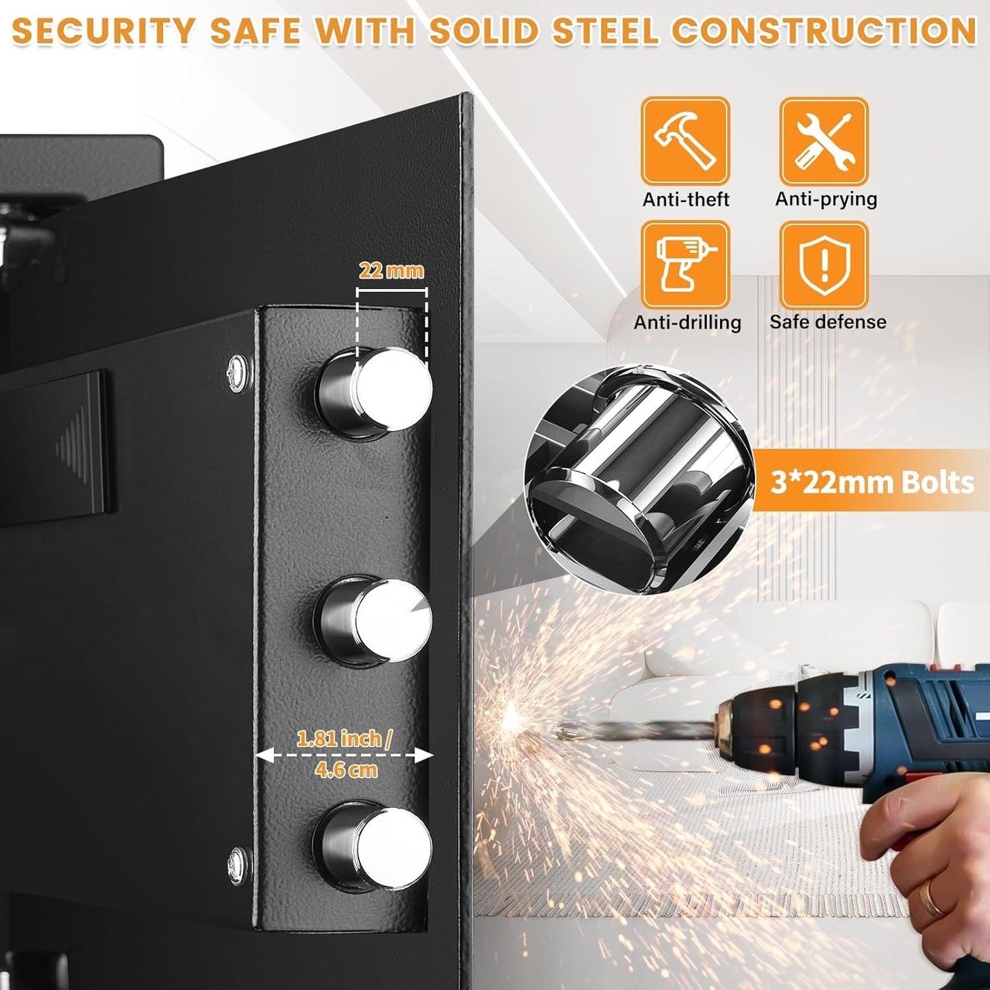 Digital Safe Box 34L Home Security Fireproof Money Bag Removable Shelf Black