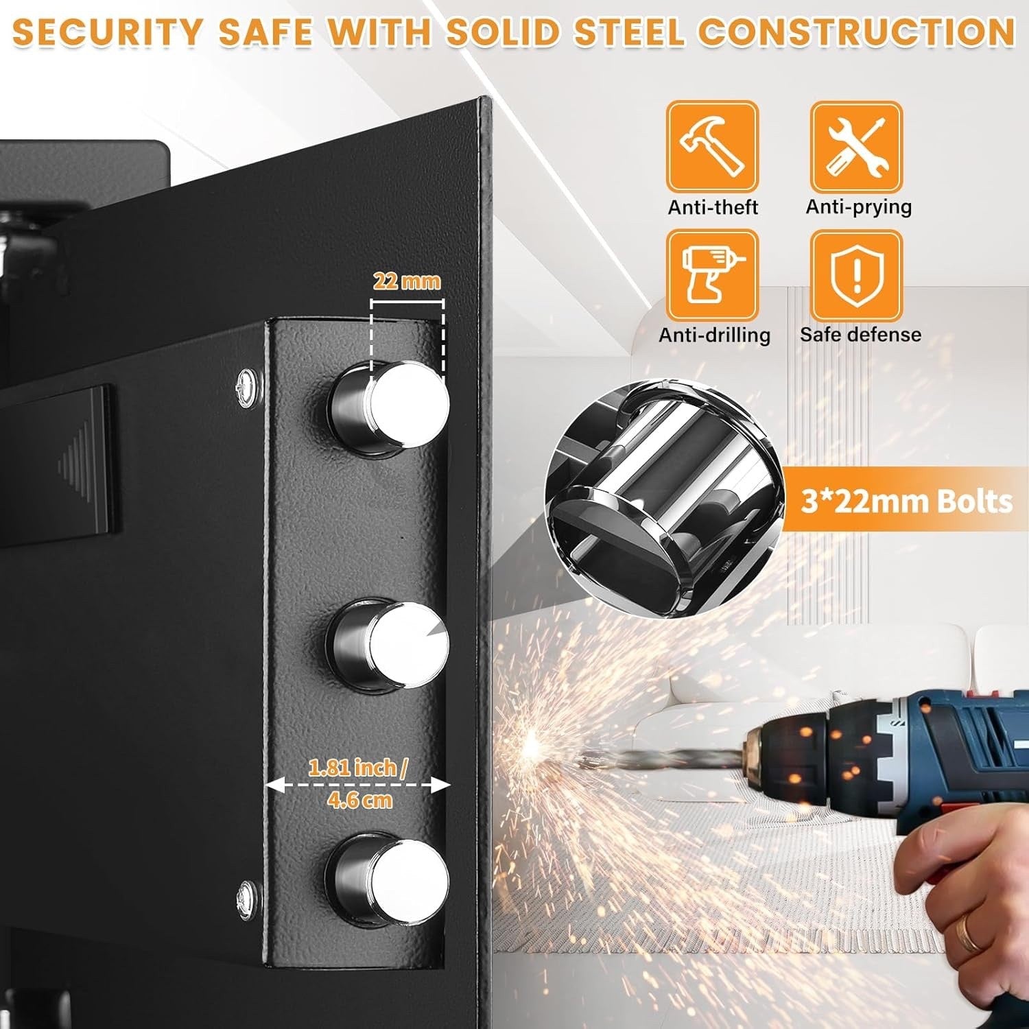 Digital Safe Box 34L Home Security Fireproof Money Bag Removable Shelf Black